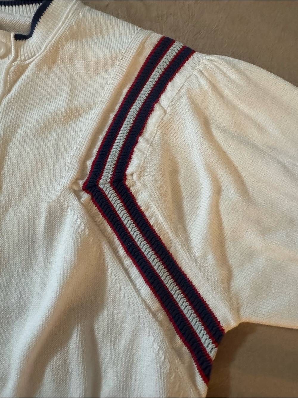 Maeve White Cropped Cardigan with Navy and Red Trim Size Large - Picture 5 of 16